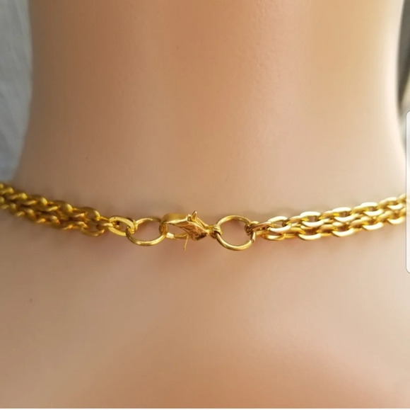 VINTAGE LAYERED GOLDTONED & PURPLE BEAD ORNATE NECKLACE - Picture 5 of 5